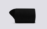 Womens Thigh Length Socks | Black Organic Cotton | Grenson - Rolled View