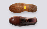 Fred | Mens Brogue Boots in Tan on Vibram Sole | Grenson - Top and Sole View