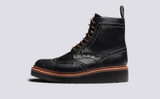 Fred | Mens Brogue Boots in Black Leather | Grenson - Side View