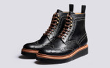 Fred | Mens Brogue Boots in Black Leather | Grenson - Main View