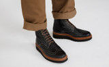 Fred | Mens Brogue Boots in Black Leather | Grenson - Lifestyle View