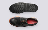 Archie | Mens Brogues in Black on Wedge Sole | Grenson - Top and Sole View
