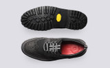 Archie Tech | Mens Brogues in Black on Vibram Sole | Grenson - Top and Sole View