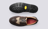 Archie Tech | Mens Brogues in Brown on Vibram Sole | Grenson - Top and Sole View