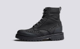 Fred Tech | Mens Brogue Boots in Black on Vibram Sole | Grenson - Side View