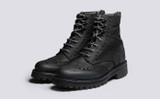 Fred Tech | Mens Brogue Boots in Black on Vibram Sole | Grenson - Main View