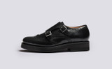 Margot | Womens Monk Shoes in Black Leather | Grenson - Side View