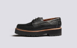 Dempsey | Mens Boat Shoes in Black Leather | Grenson - Side View