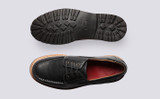 Dempsey | Mens Boat Shoes in Black Leather | Grenson - Top and Sole View