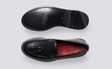 Merlin | Loafers for Men in Black Dipped Leather | Grenson - Top and Sole View