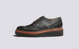 Ava | Womens Brogues in Black Leather Wedge Sole  | Grenson - Side View