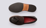 Merlin | Mens Loafers in Brown Burnished Nubuck | Grenson - Top and Sole View