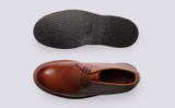 Clement | Mens Chukka Boots in Tan Leather | Grenson - Top and Sole View