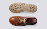 Emmett | Mens Derby Boots in Tan Grain Leather | Grenson - Top and Sole View