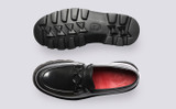 Nina | Womens Black Loafers with Rubber Sole | Grenson  - Top and Sole View
