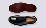 Lansbury | Mens Shoes in Black Bookbinder Leather | Grenson  - Top and Sole View