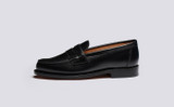 Epsom | Womens Loafers in Black Leather | Grenson - Side View
