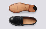 Epsom | Womens Loafers in Black Leather | Grenson - Top and Sole View