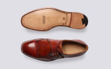 Shrewsbury | Mens Monk Shoes in Brown Leather | Grenson - Top and Sole View