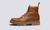 Fred | Mens Brogue Boots in Olive Tanned Leather | Grenson - Side View