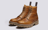 Fred | Mens Brogue Boots in Olive Tanned Leather | Grenson - Main View
