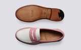 Epsom | Womens Loafers in Pink and White Leather | Grenson - Top and Sole View