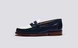 Epsom | Womens Loafers in Navy and White Leather | Grenson - Side View