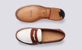 Epsom | Womens Loafers in Brown and White Leather | Grenson - Top and Sole View