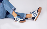 Sneaker 51 | Womens Trainers in White with Blue Suede | Grenson - Lifestyle View