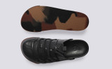 Sneaker 75 | Mens Mules in Black Burnished Nubuck | Grenson - Top and Sole View