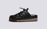 Sneaker 75 | Womens Mules in Black Burnished Nubuck | Grenson - Side View
