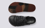 Sneaker 75 | Womens Mules in Black Burnished Nubuck | Grenson - Top and Sole View