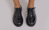 Carol | Womens Derby Shoes in Navy Gloss Leather | Grenson - Lifestyle View