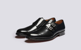 Atticus | Mens Monk Shoes in Black Leather | Grenson - Main View