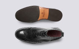 Nelson | Mens Brogue Boots in Black Leather  | Grenson - Top and Sole View