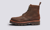 Fred | Mens Brogue Boots in Brown Waxy Leather  | Grenson - Side View
