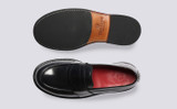 Ernie | Mens Loafers in Black Leather | Grenson - Top and Sole View