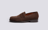 Jago | Mens Loafers in Dark Brown Suede | Grenson - Side View