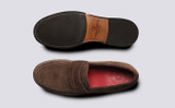 Jago | Mens Loafers in Dark Brown Suede | Grenson - Top and Sole View