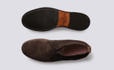 Chester | Mens Chukka Boots in Dark Brown Suede | Grenson - Top and Sole View
