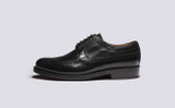 Sid | Mens Brogues in Black Hi Shine Leather | Grenson - Side View