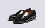 Jago | Mens Loafers in Black Hi Shine Leather | Grenson - Main View