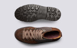 Brady | Mens Hiker Boots in Brown Waxy Leather | Grenson - Top and Sole View