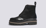 Halle | Womens Derby Boots in Black Leather | Grenson - Side View