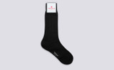 Mens Wide Rib Sock | Black Cotton | Grenson - Full View