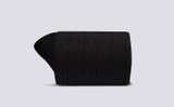 Mens Wide Rib Sock | Black Cotton | Grenson - Rolled View