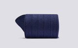 Mens Wide Rib Sock | Blue Cotton | Grenson - Rolled View