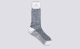 Mens Mini Block Chain Sock | Blue Cotton | Grenson - Full View