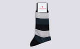 Mens Wide Stripe Sock | Navy Cotton Blend | Grenson - Main View