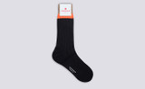 Mens Top Stripe Sock | Navy 100% Cotton | Grenson - Full View